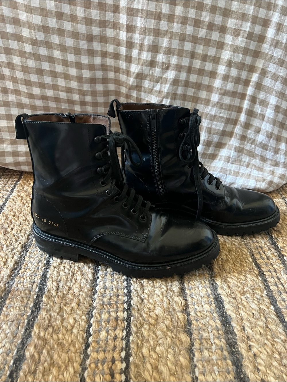 Common Projects Zipper Combat Boots Lug Sole 10 40 Black